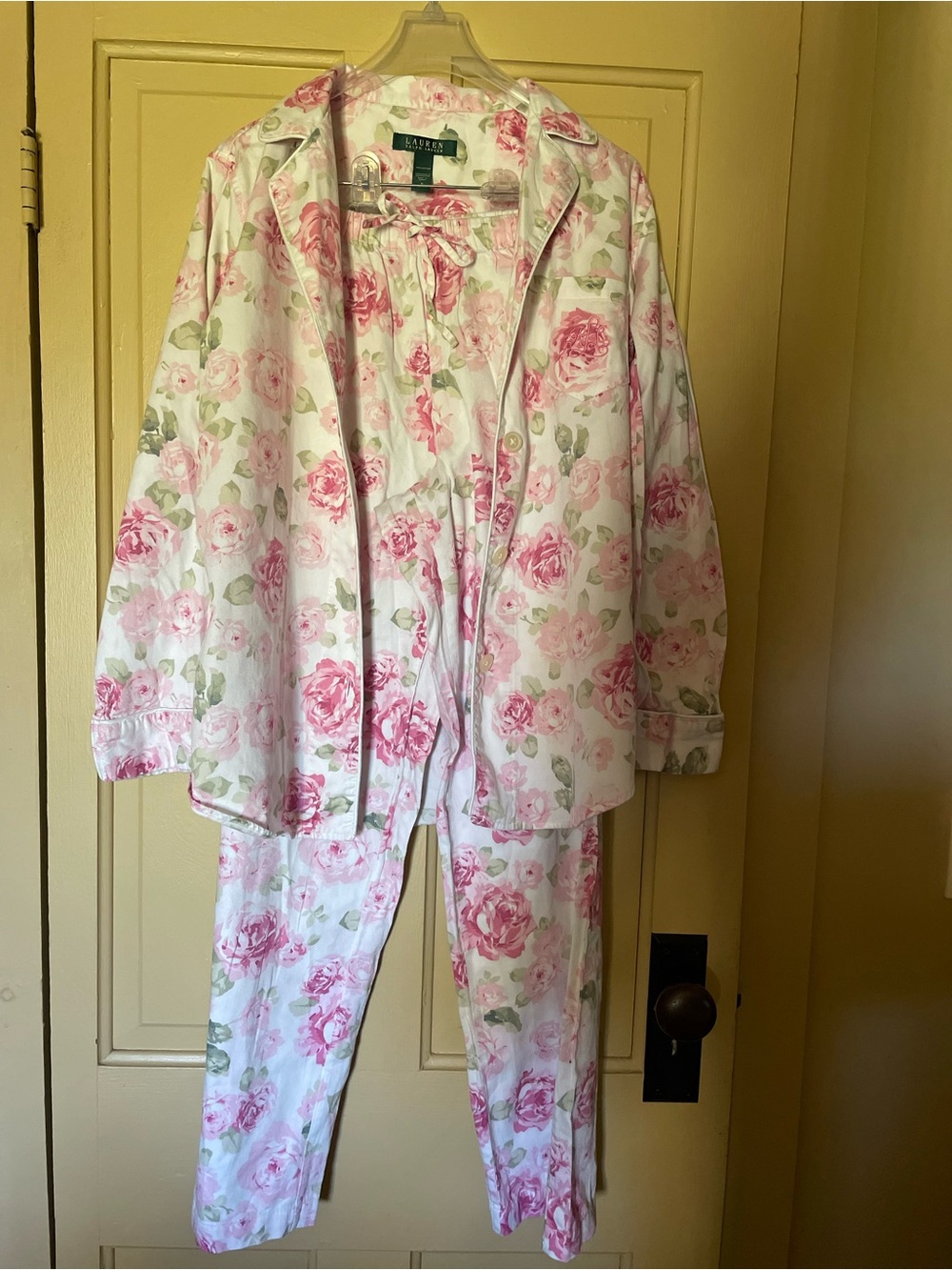 Lauren Ralph Lauren White Pink and Green Floral Cotton Pajama Set